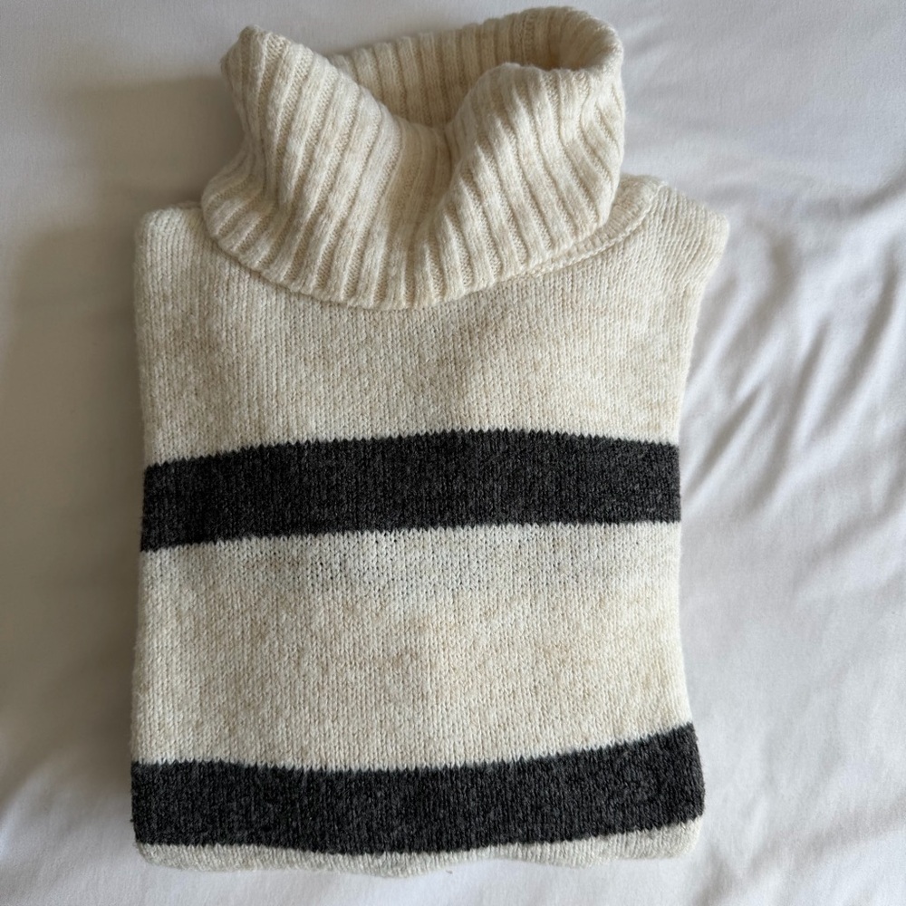 Na-Kd Cream Charcoal Black Knitted Striped High Neck Turtleneck Sweater